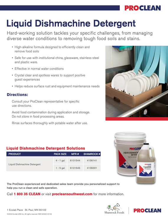 ProClean Liquid Dishmachine Detergent Sell Sheet