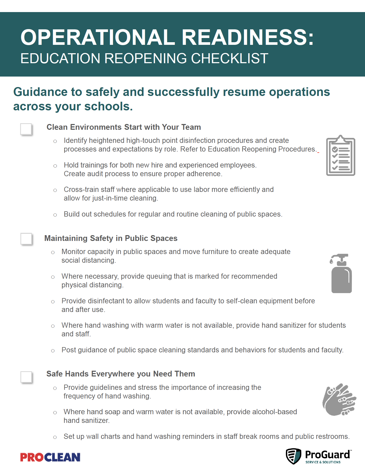 ProGuard/ProClean Corporate Checklist Reopening - Education