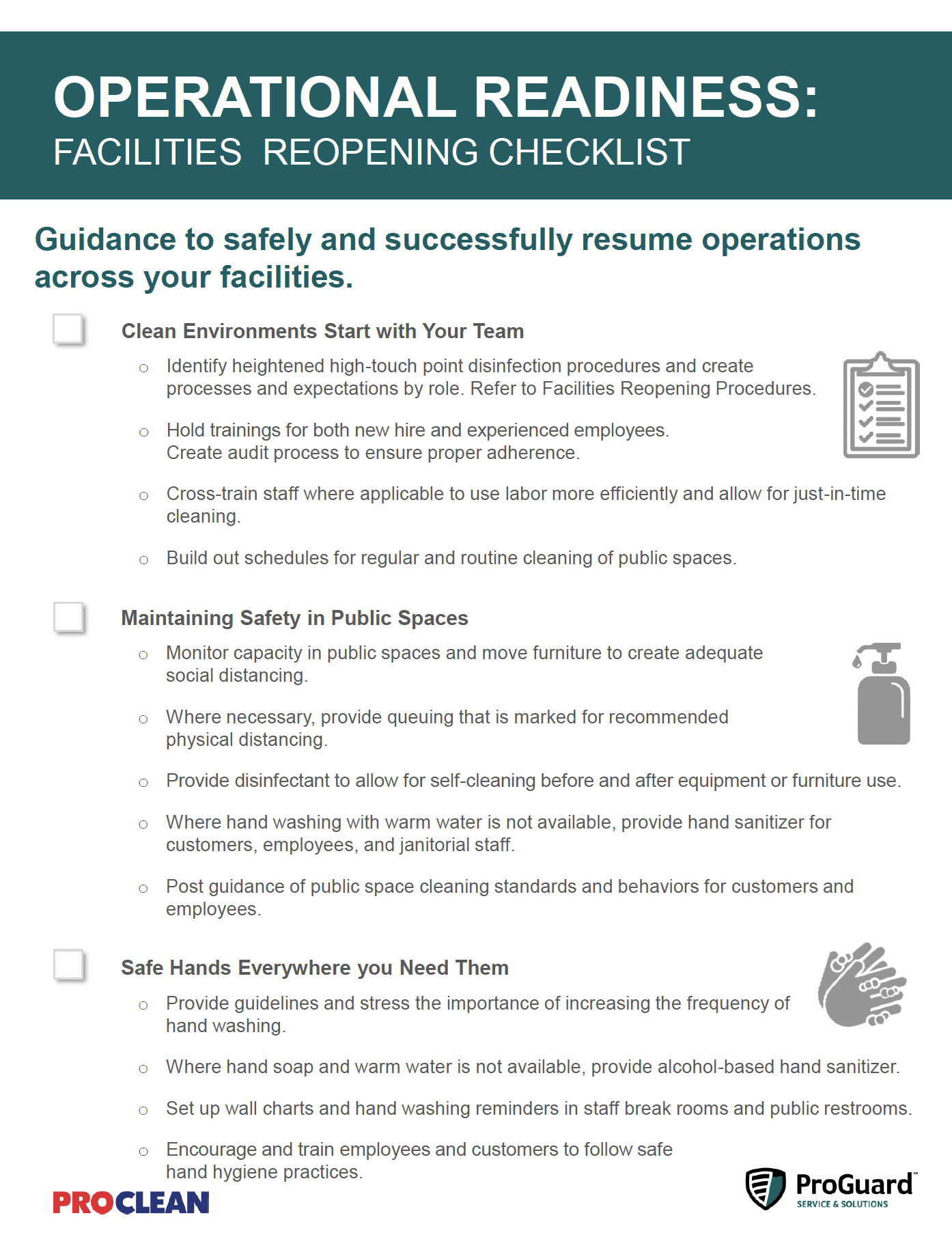 ProGuard/ProClean Corporate Checklist Reopening - Facilities